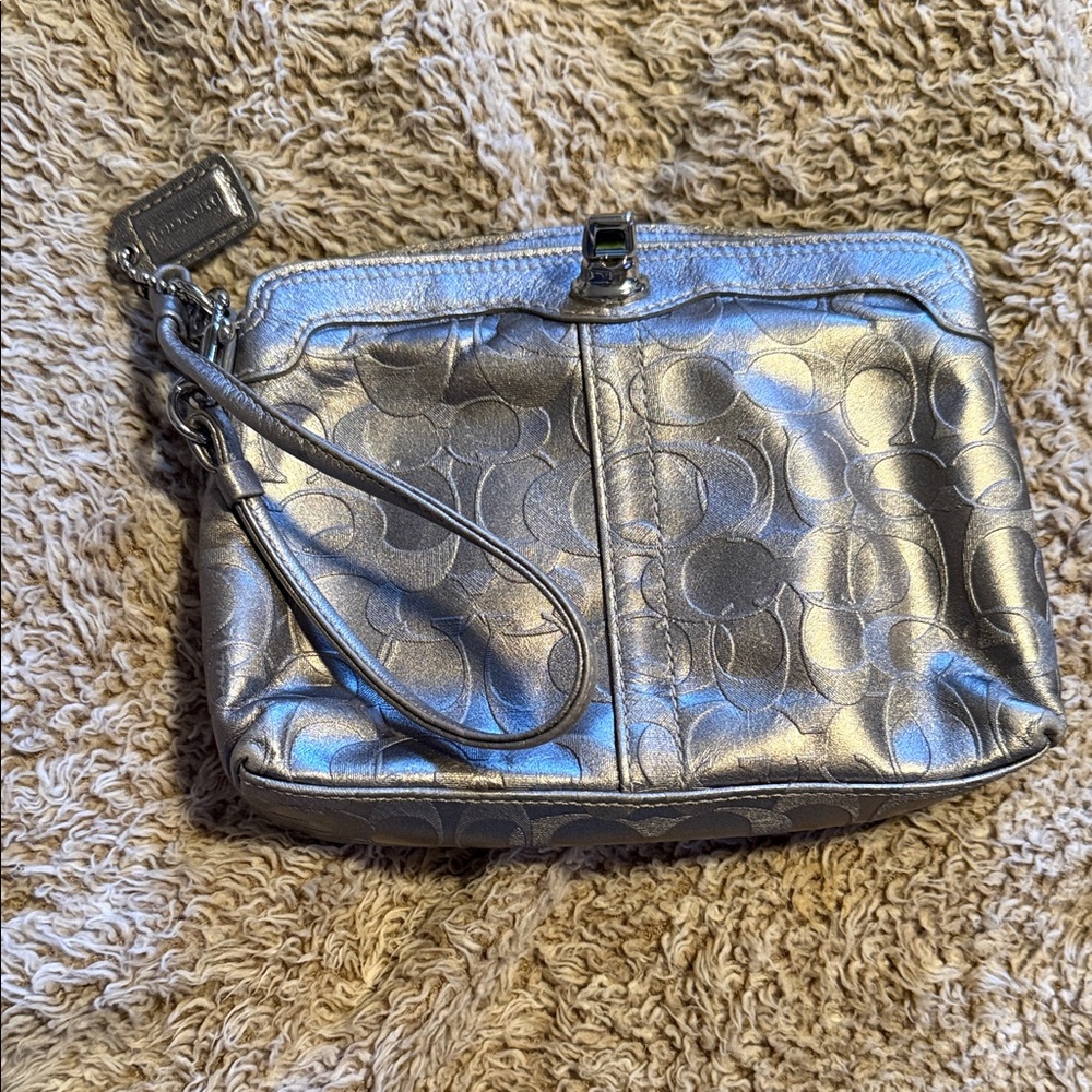 Coach Metallic Silver Wristlet